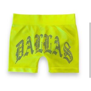 Pre-owned Dallas Rhinestone Bike Short Neon Yellow OS